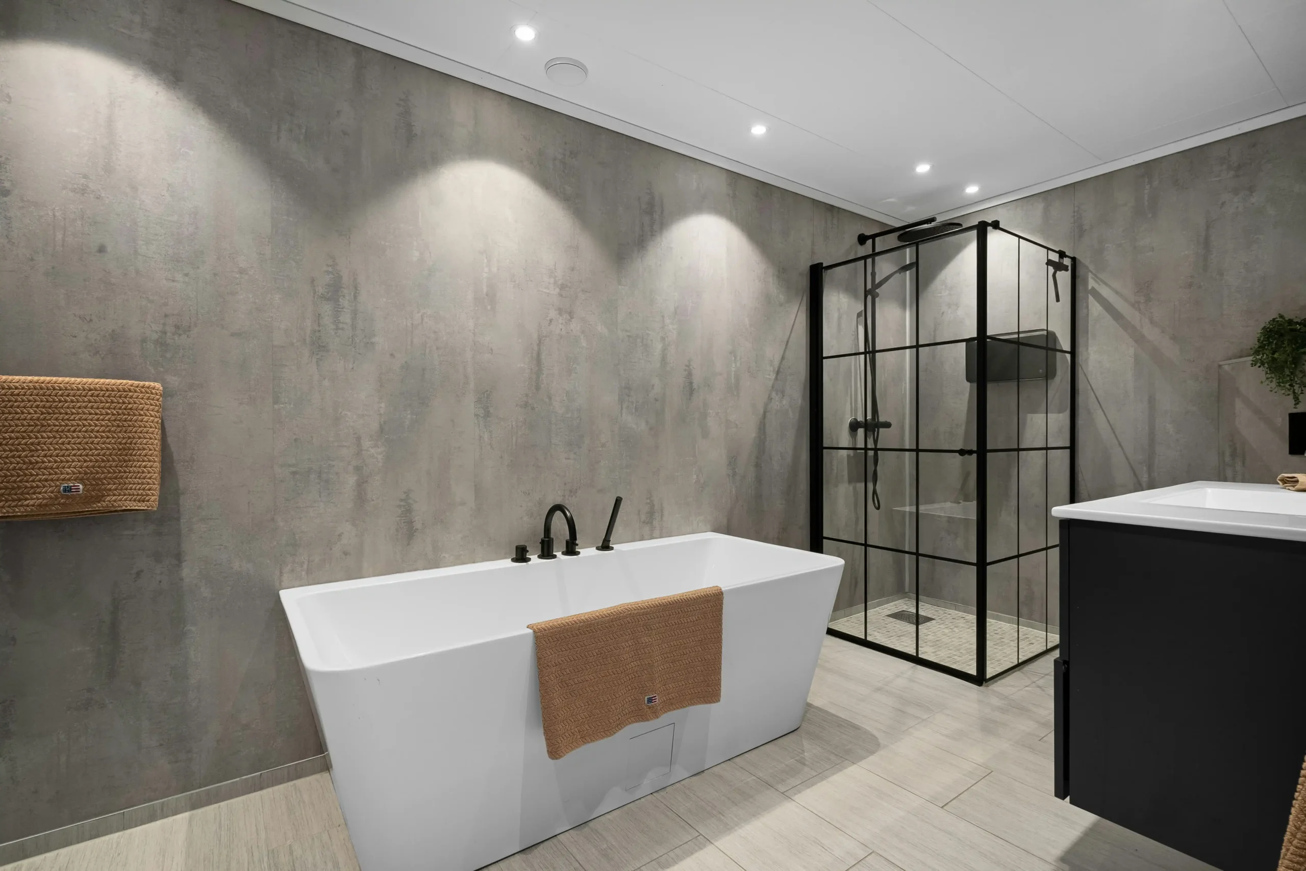 Completed bathroom remodel with bath and walk-in shower in Dublin