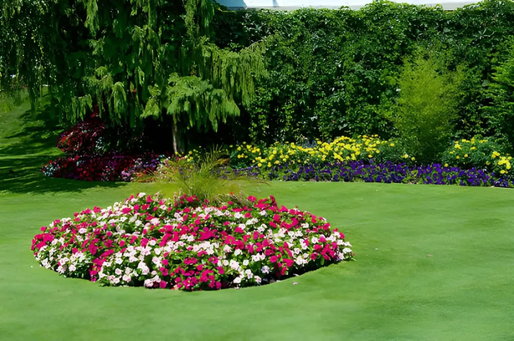 Completed colourful flower bed and landscaped garden in Dublin
