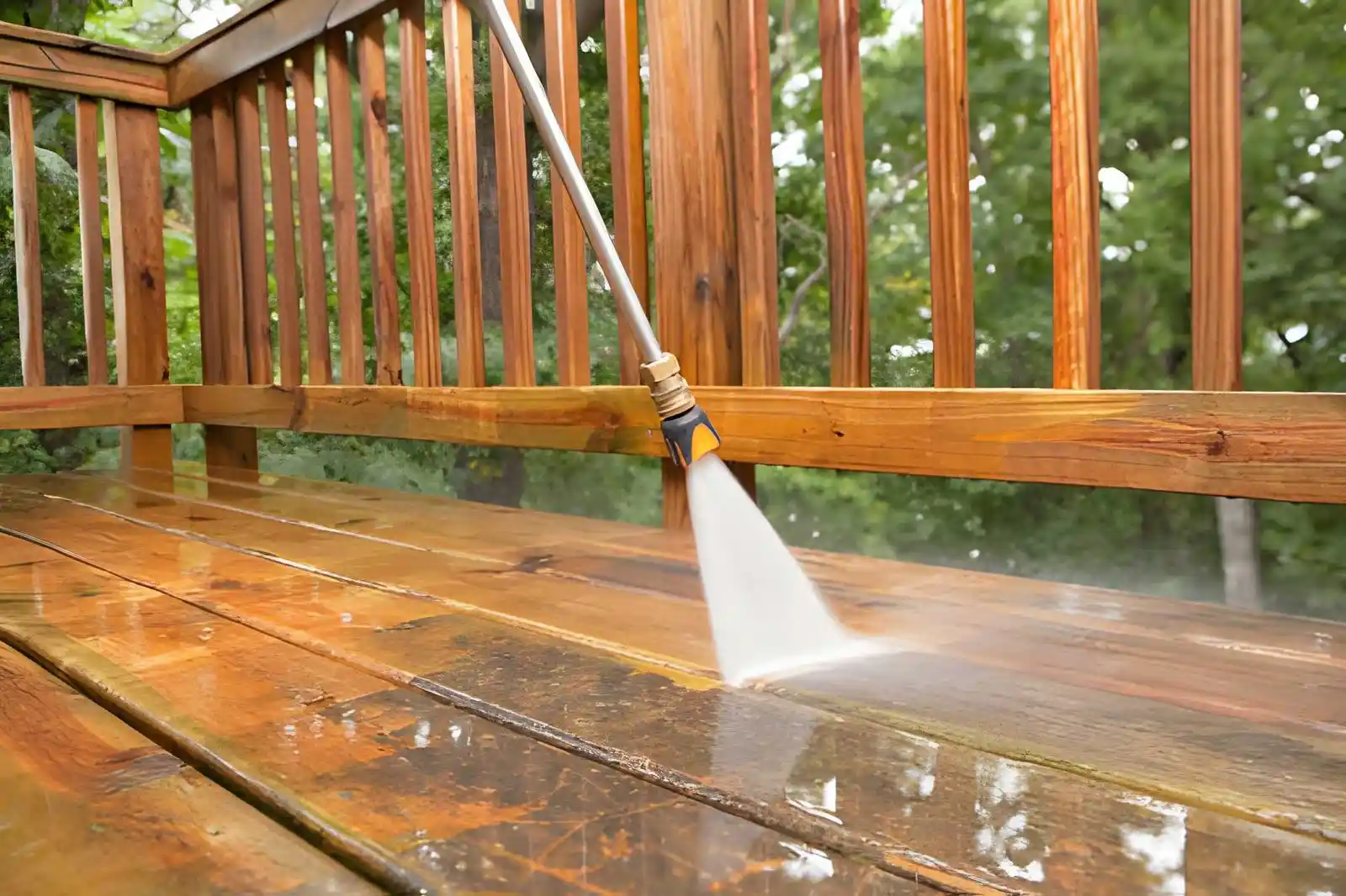 Pressure washing timber decking at a Dublin home